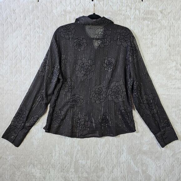 VTG 90s Velvet Burnout Button Up Womens XL Sheer Metallic Fairy Grunge Academia - Picture 4 of 6